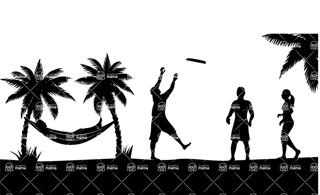 Vector silhouettes - Summer Vacation Beach Landscape Silhouette